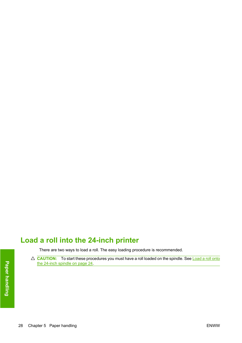 Load a roll into the 24-inch printer, Load a roll onto the 24-inch spindle | HP Designjet T620 Printer series User Manual | Page 37 / 169