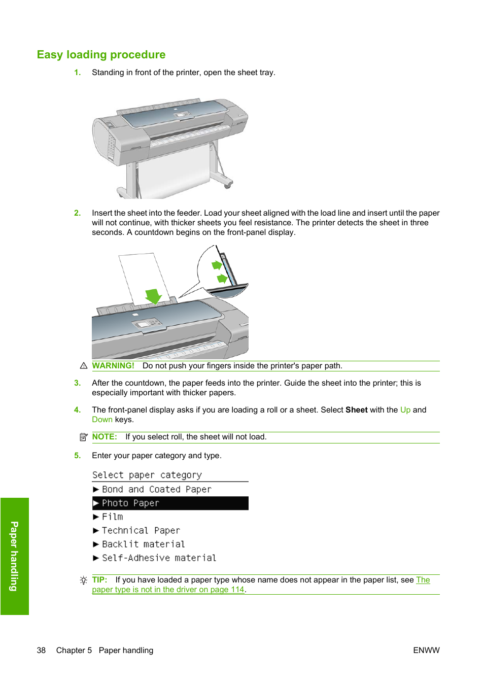 Easy loading procedure | HP Designjet T620 Printer series User Manual | Page 44 / 169