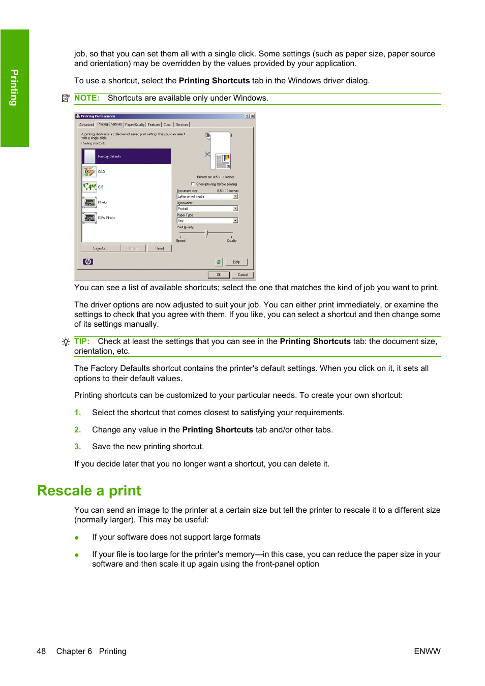 Rescale a print | HP Designjet T620 Printer series User Manual | Page 54 / 169