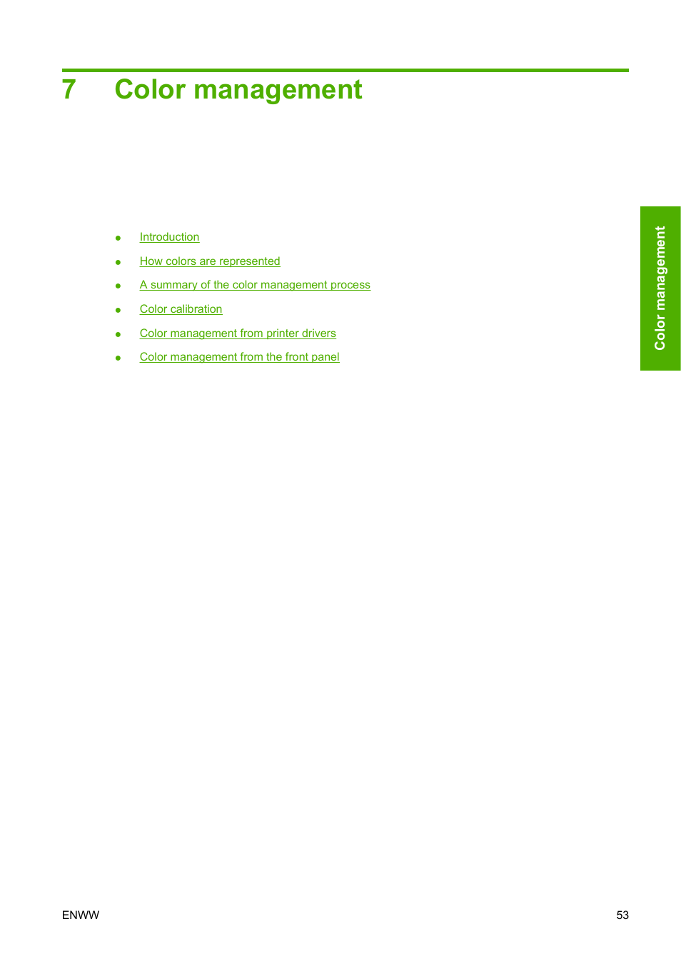 Color management, 7 color management, 7color management | HP Designjet T620 Printer series User Manual | Page 59 / 169