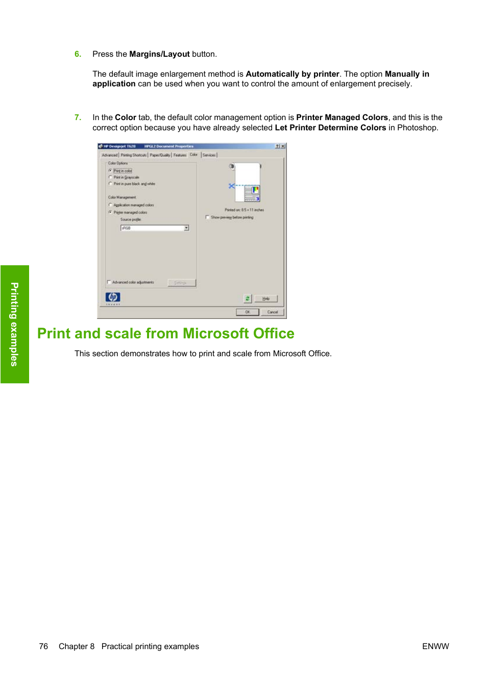 Print and scale from microsoft office | HP Designjet T620 Printer series User Manual | Page 79 / 169