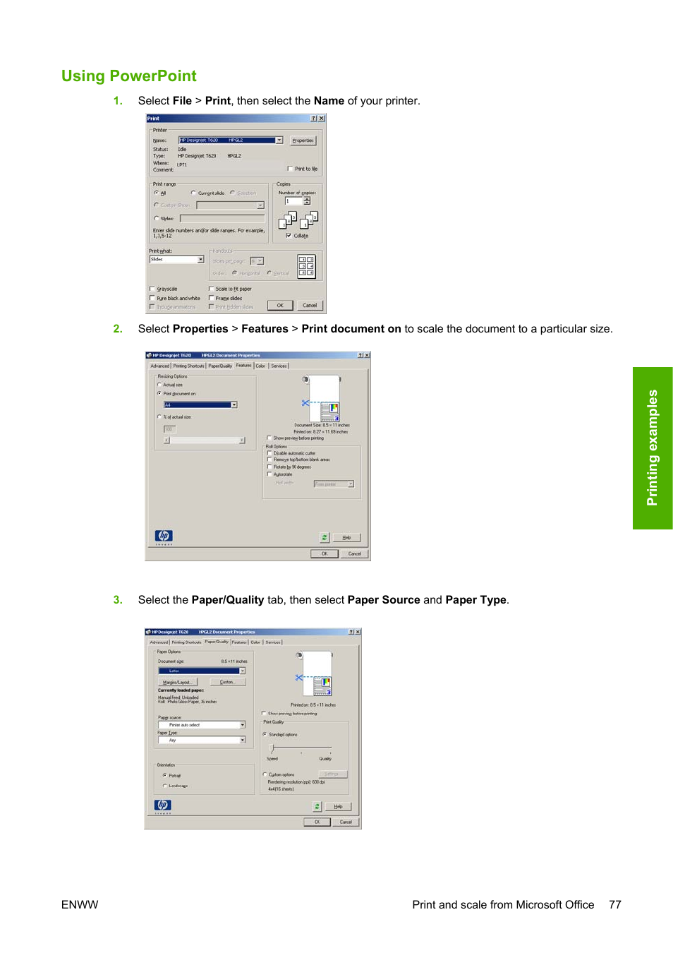 Using powerpoint | HP Designjet T620 Printer series User Manual | Page 80 / 169