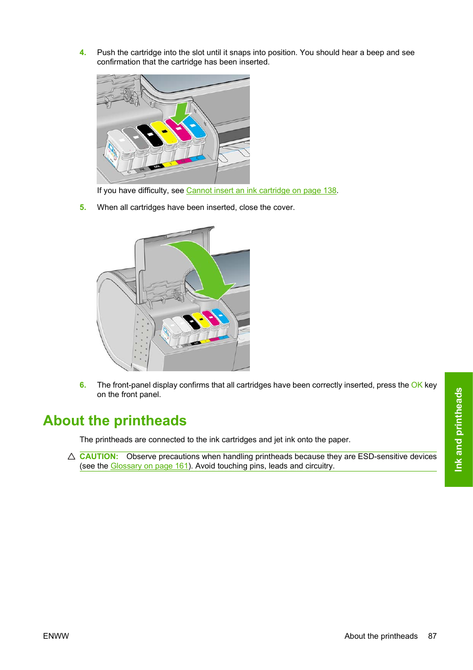 About the printheads | HP Designjet T620 Printer series User Manual | Page 90 / 169
