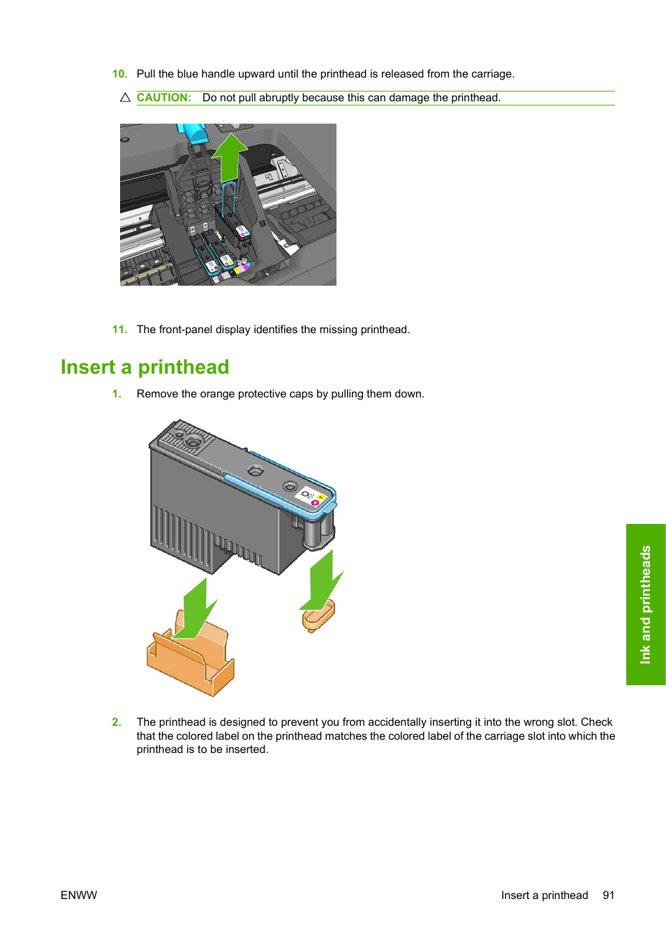 Insert a printhead | HP Designjet T620 Printer series User Manual | Page 94 / 169