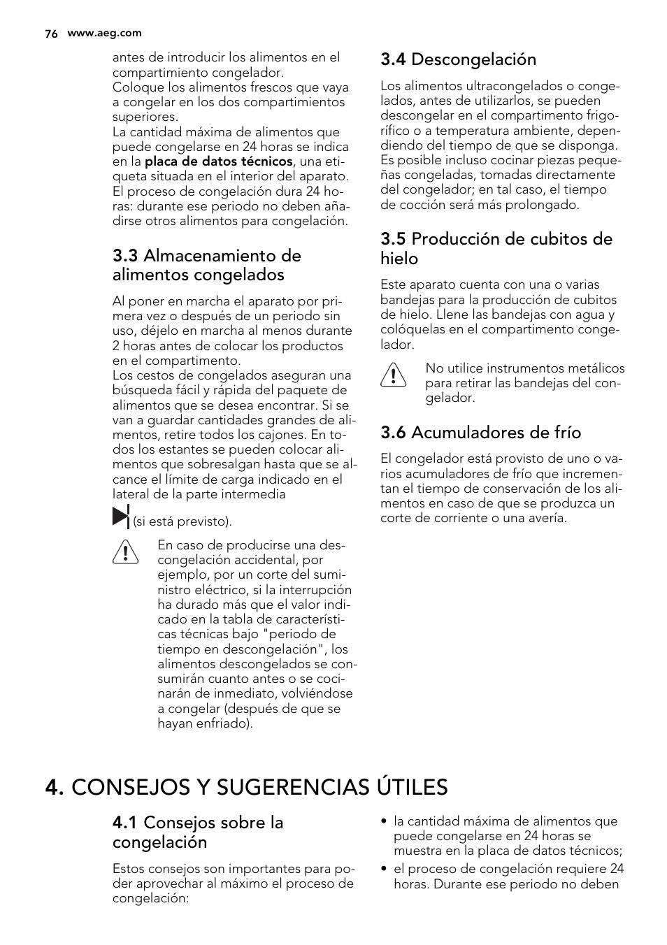 Consejos y sugerencias útiles | AEG A92200GNM0 User Manual | Page 76 / 84