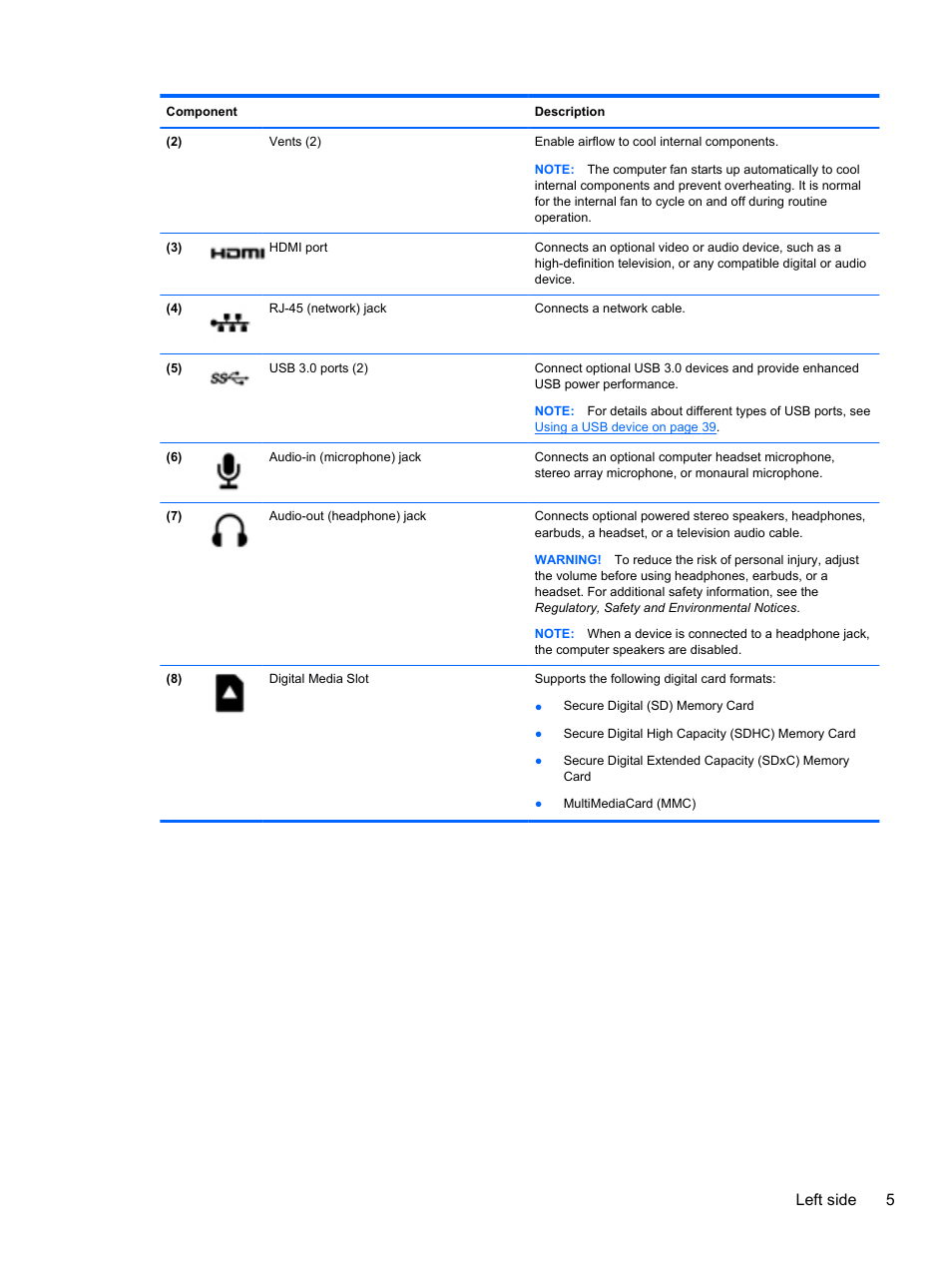Left side 5 | HP Pavilion g4-2235dx Notebook PC User Manual | Page 15 / 84