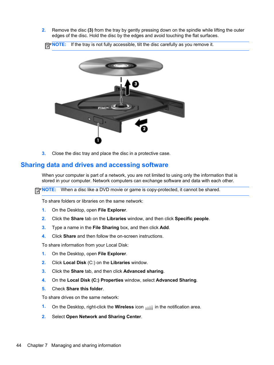 Sharing data and drives and accessing software | HP Pavilion g4-2235dx Notebook PC User Manual | Page 54 / 84