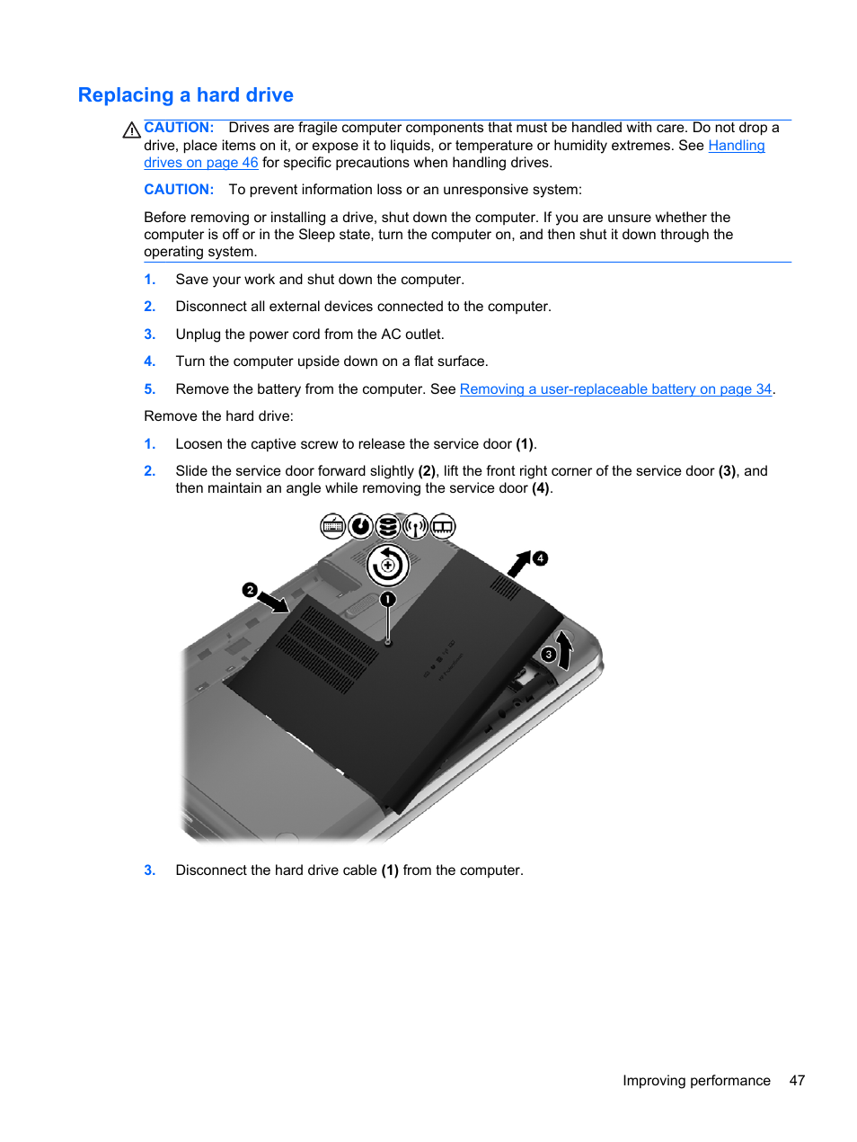 Replacing a hard drive | HP Pavilion g4-2235dx Notebook PC User Manual | Page 57 / 84