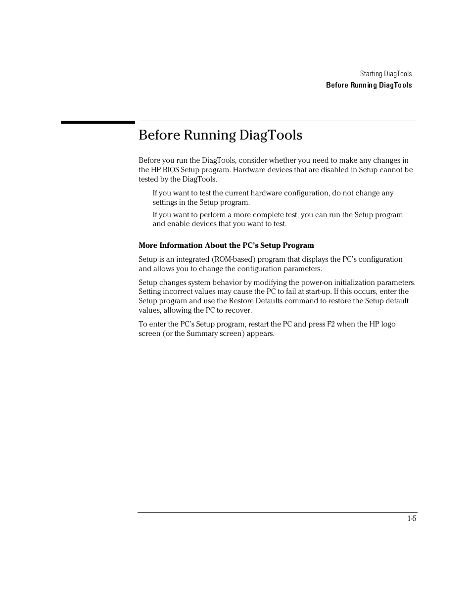 Before running diagtools | HP OmniBook 4150 Notebook PC User Manual | Page 11 / 44