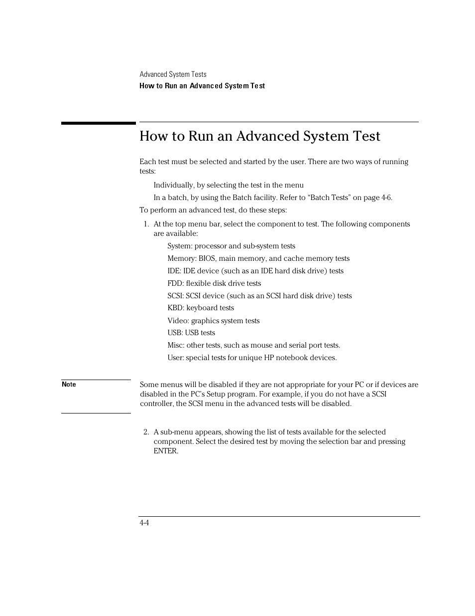 How to run an advanced system test | HP OmniBook 4150 Notebook PC User Manual | Page 32 / 44
