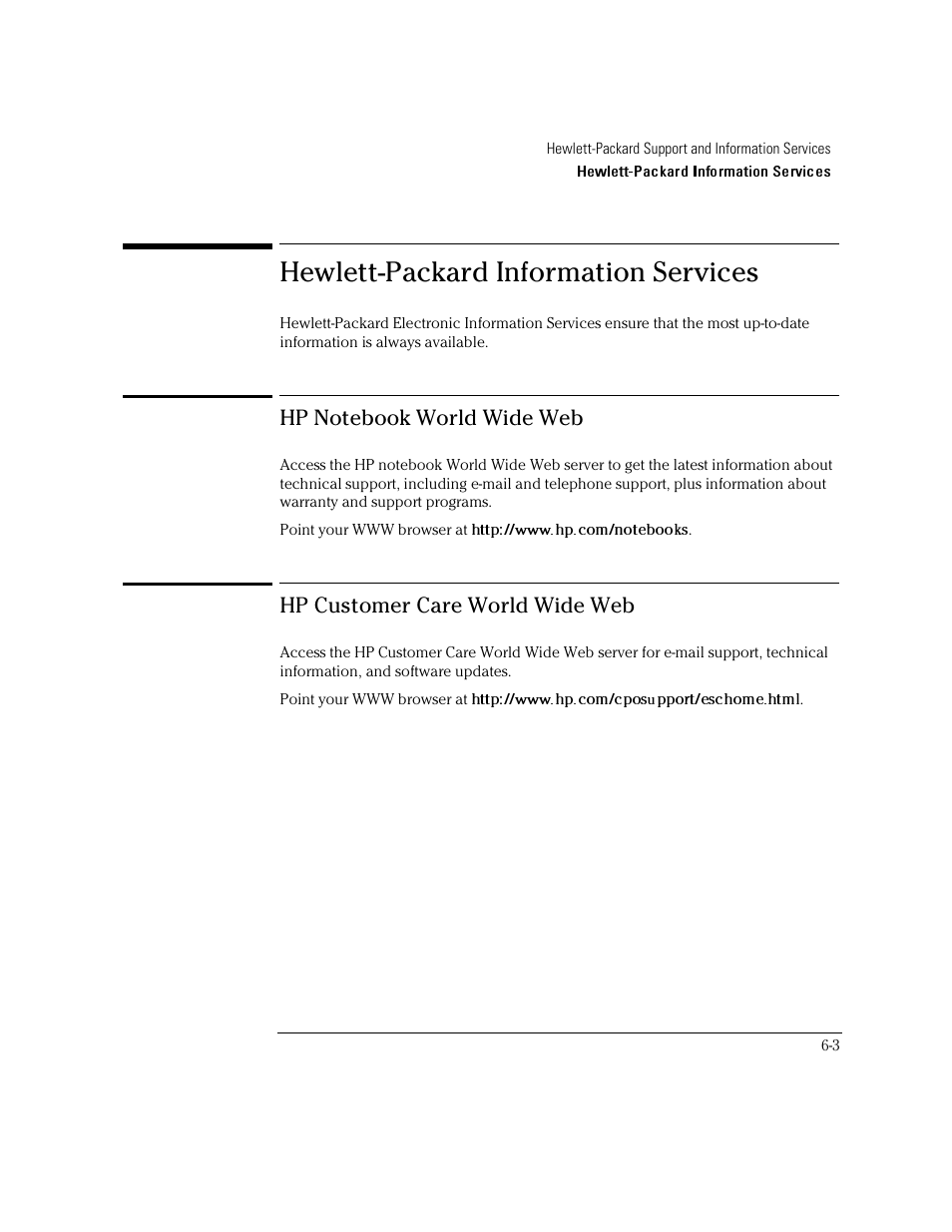 Hewlett-packard information services, Hp customer care world wide web | HP OmniBook 4150 Notebook PC User Manual | Page 43 / 44