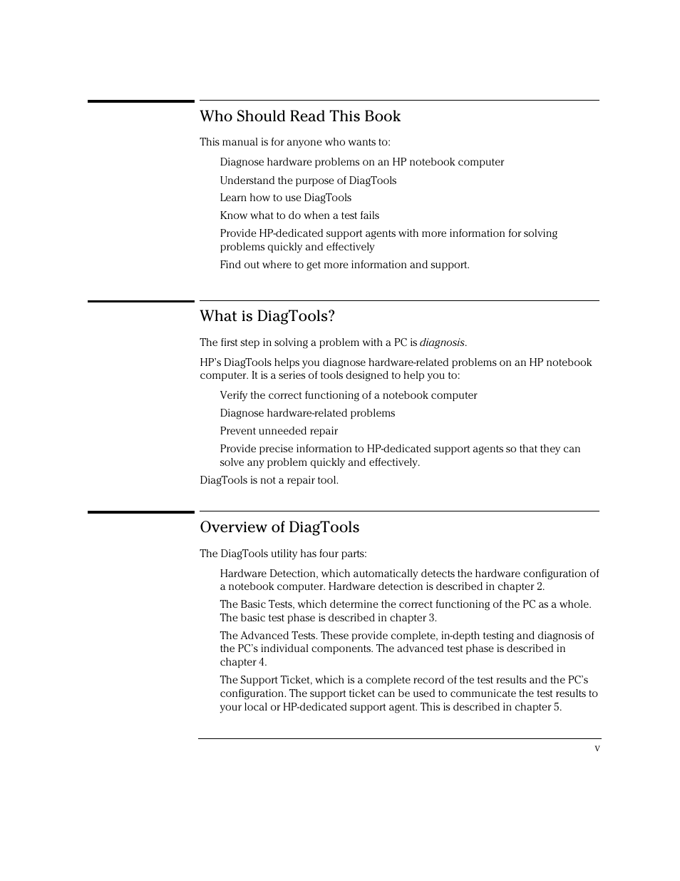 Who should read this book, What is diagtools, Overview of diagtools | HP OmniBook 4150 Notebook PC User Manual | Page 5 / 44