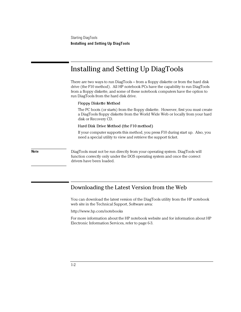 Installing and setting up diagtools, Downloading the latest version from the web | HP OmniBook 4150 Notebook PC User Manual | Page 8 / 44