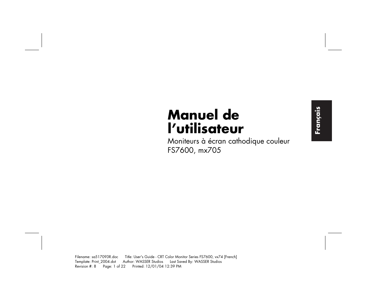 Manuel de l’utilisateur | HP mx705c 17 inch Bulk CRT Monitor User Manual | Page 23 / 66