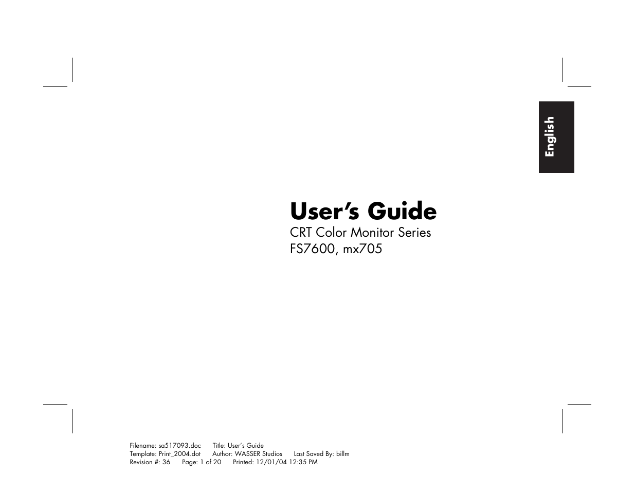 User’s guide | HP mx705c 17 inch Bulk CRT Monitor User Manual | Page 3 / 66