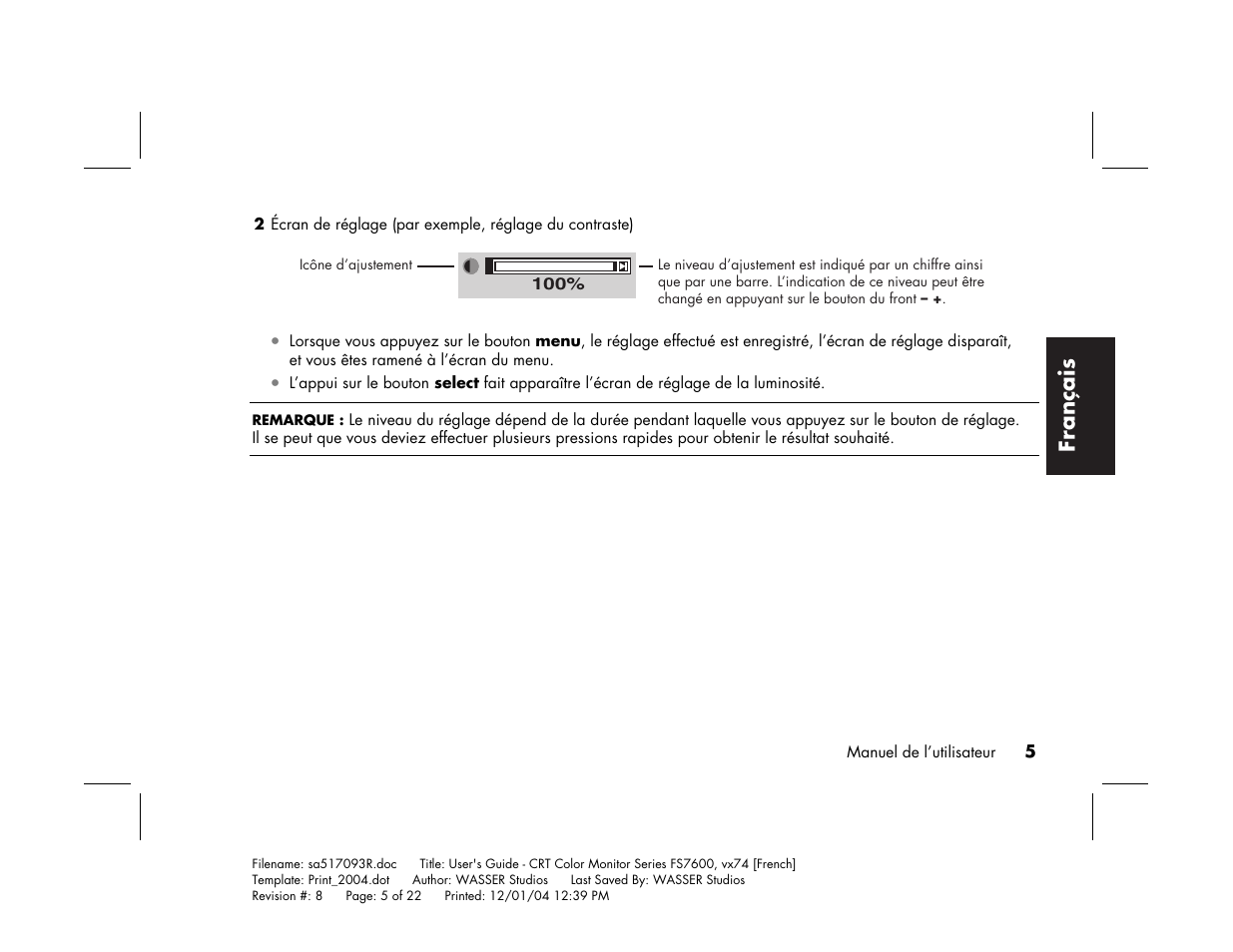 Français | HP mx705c 17 inch Bulk CRT Monitor User Manual | Page 31 / 66