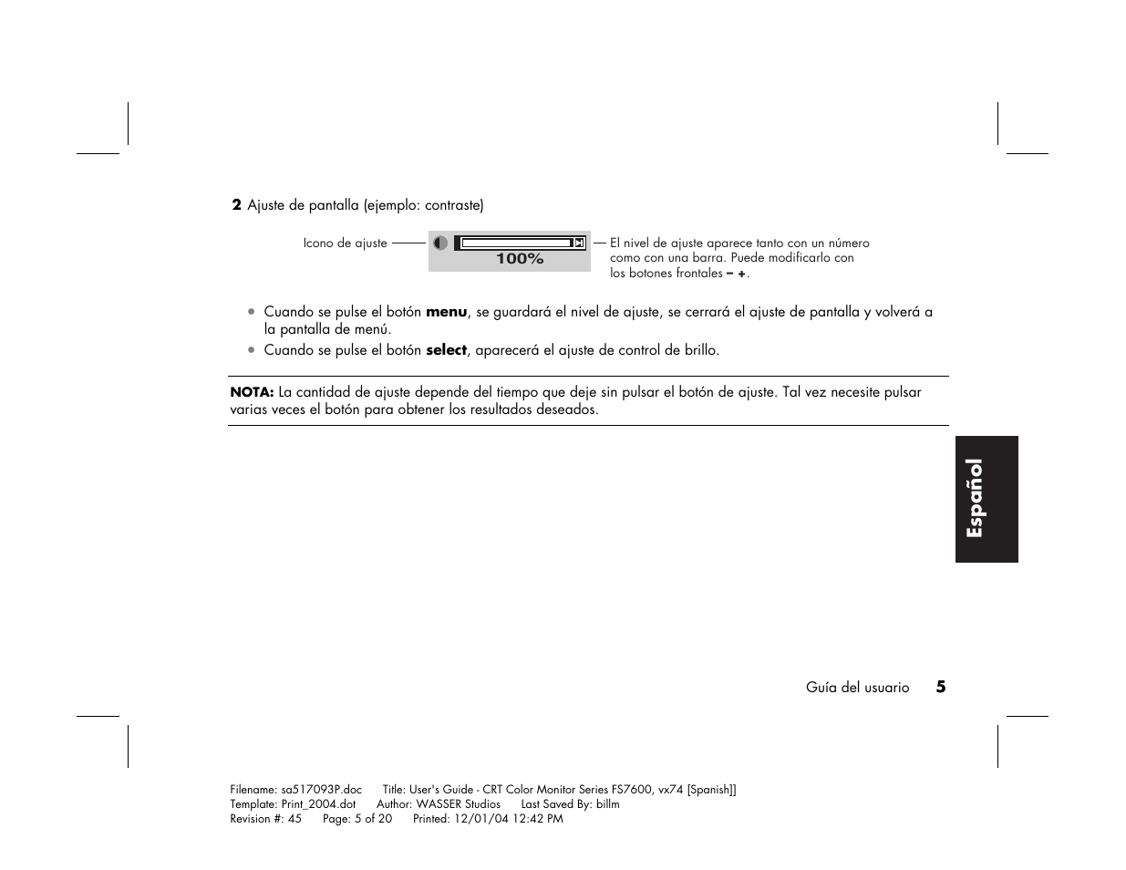 Español | HP mx705c 17 inch Bulk CRT Monitor User Manual | Page 53 / 66