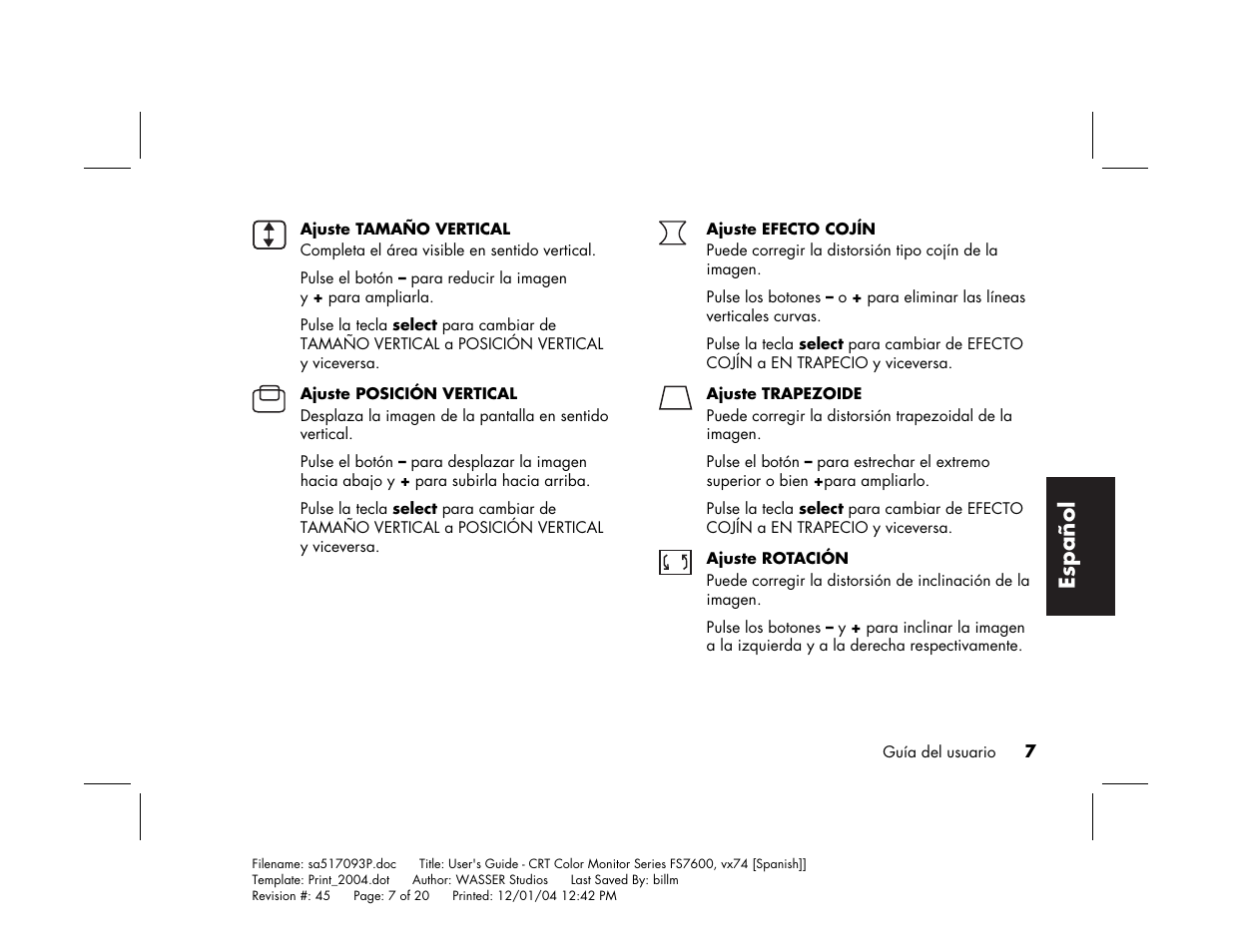 Español | HP mx705c 17 inch Bulk CRT Monitor User Manual | Page 55 / 66