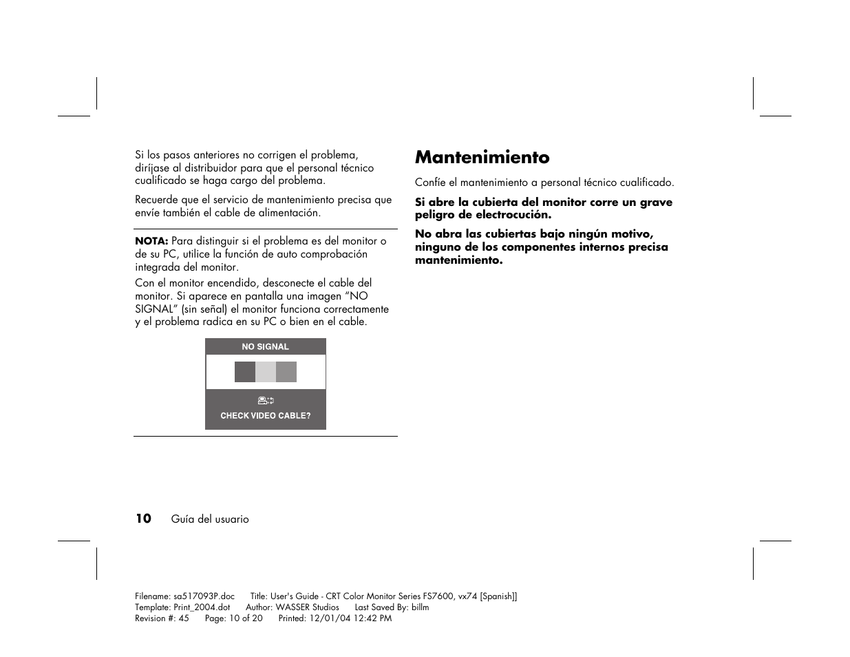 Mantenimiento | HP mx705c 17 inch Bulk CRT Monitor User Manual | Page 58 / 66