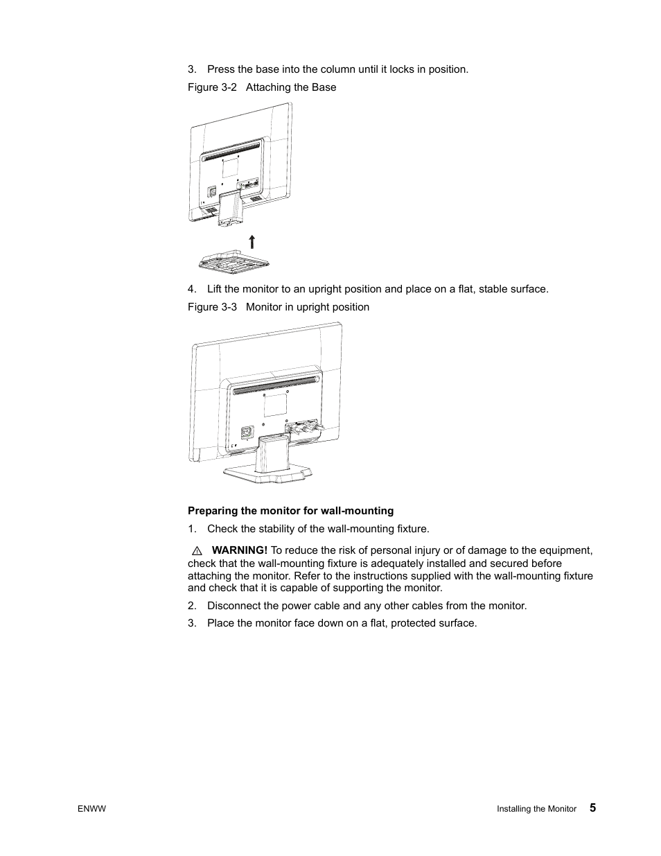 Preparing the monitor for wall-mounting, Check the stability of the wall-mounting fixture | HP LV2311 23-inch LED Backlit LCD Monitor User Manual | Page 11 / 35