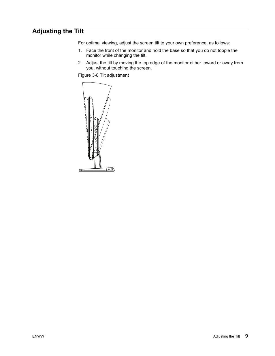 Adjusting the tilt | HP LV2311 23-inch LED Backlit LCD Monitor User Manual | Page 15 / 35