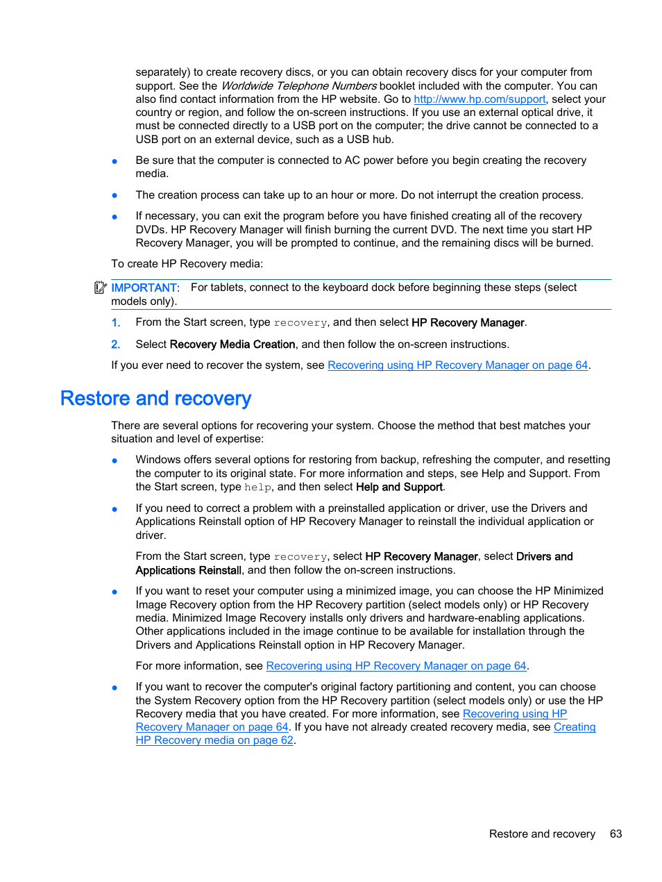 Restore and recovery | HP Pavilion 15-p020ca Notebook PC User Manual | Page 75 / 83
