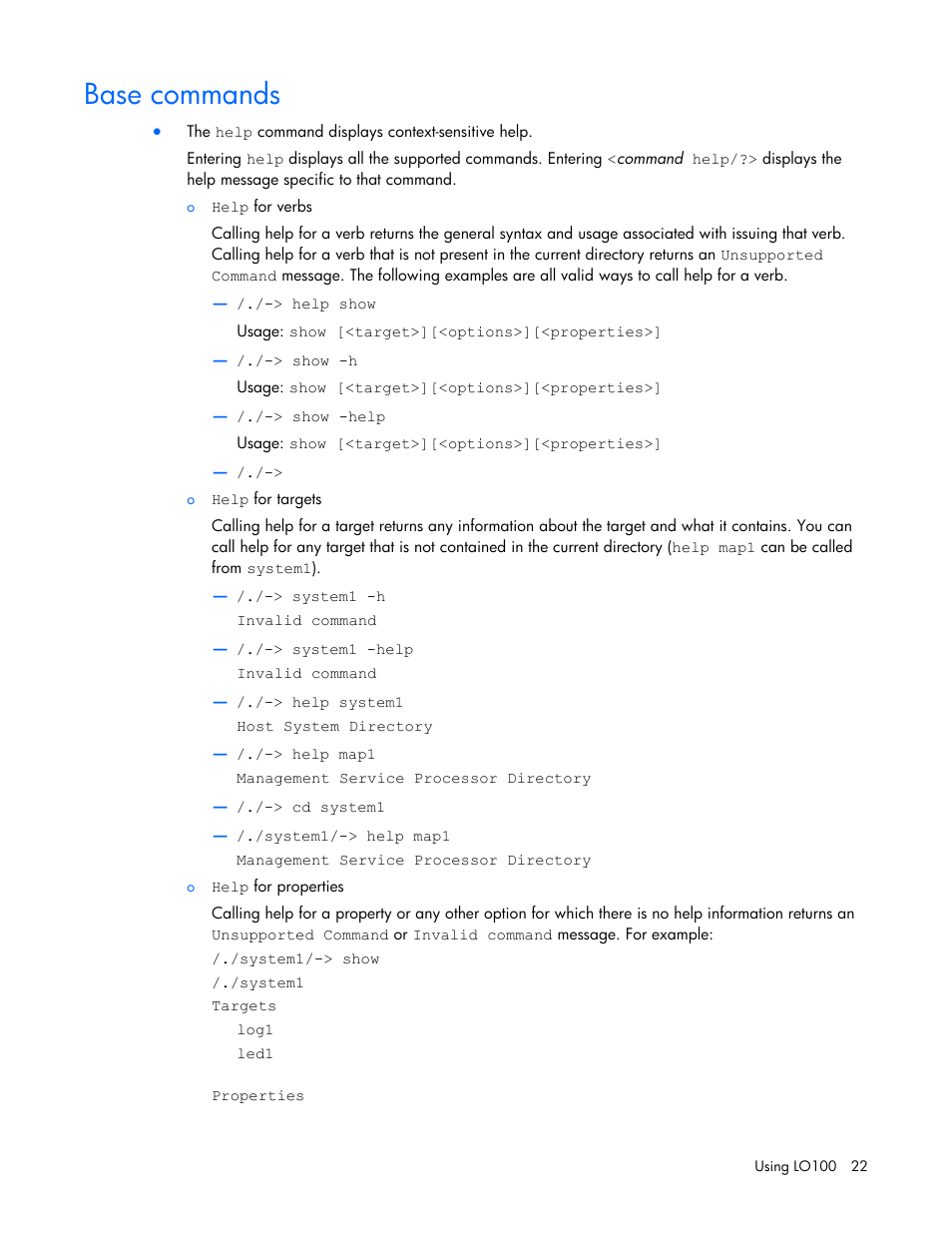 Base commands | HP ProLiant DL180 Server User Manual | Page 22 / 69