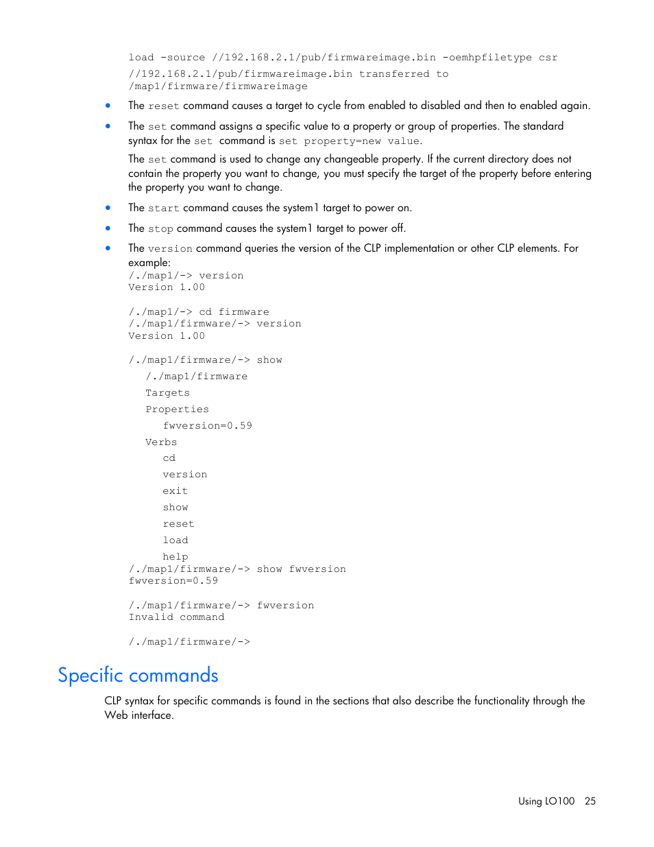 Specific commands | HP ProLiant DL180 Server User Manual | Page 25 / 69