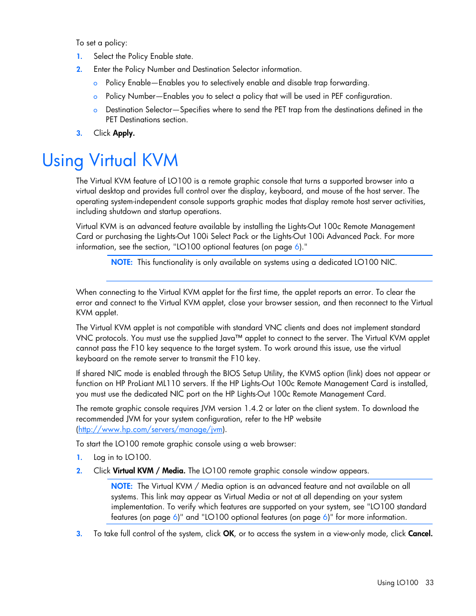 Using virtual kvm | HP ProLiant DL180 Server User Manual | Page 33 / 69