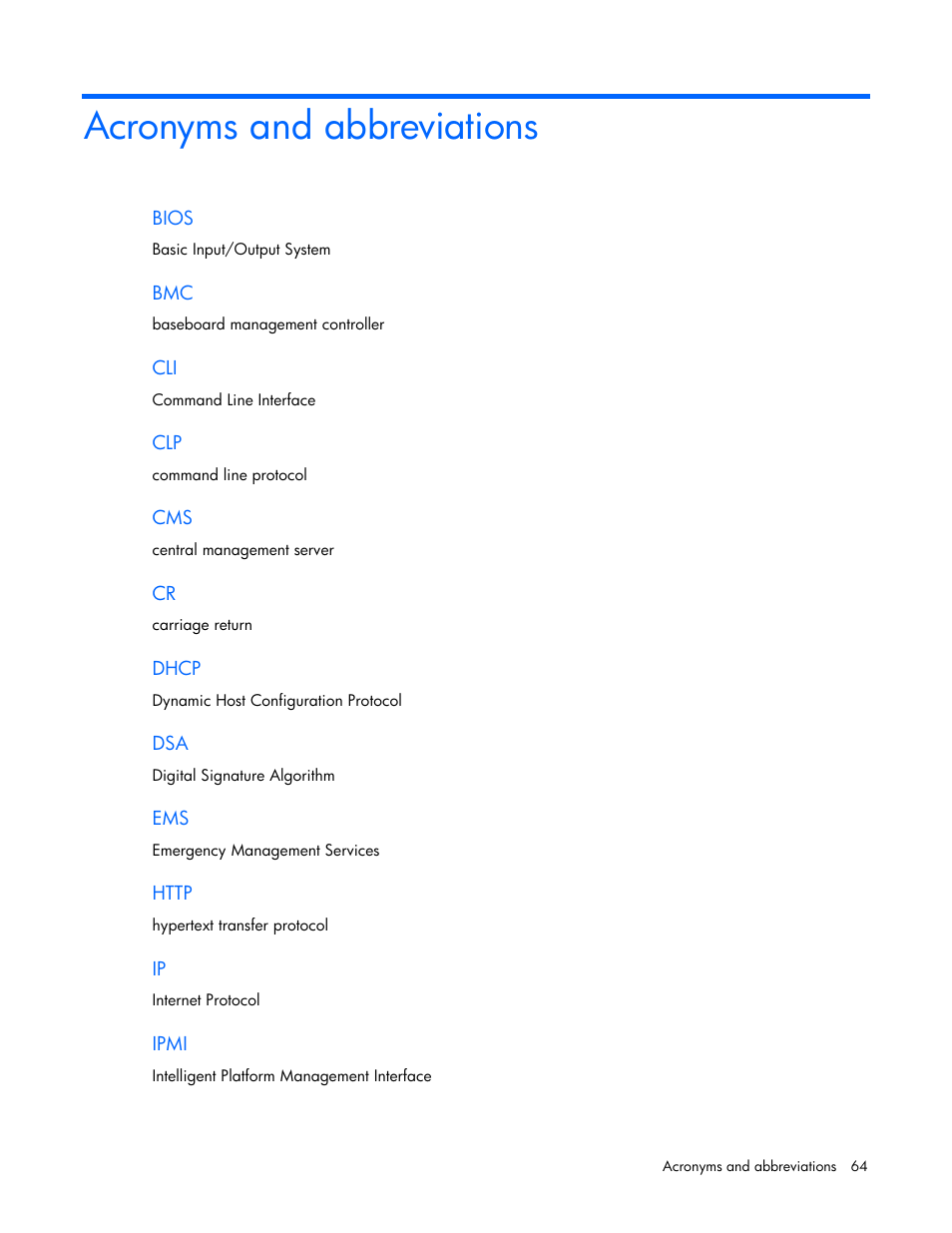 Acronyms and abbreviations | HP ProLiant DL180 Server User Manual | Page 64 / 69