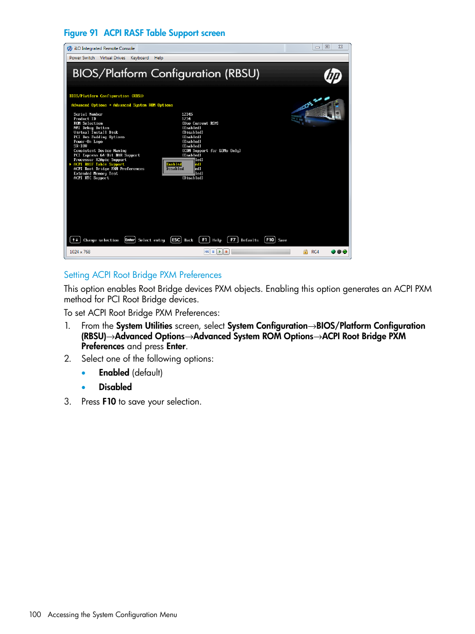 Setting acpi root bridge pxm preferences | HP Unified Extensible Firmware Interface User Manual | Page 100 / 158