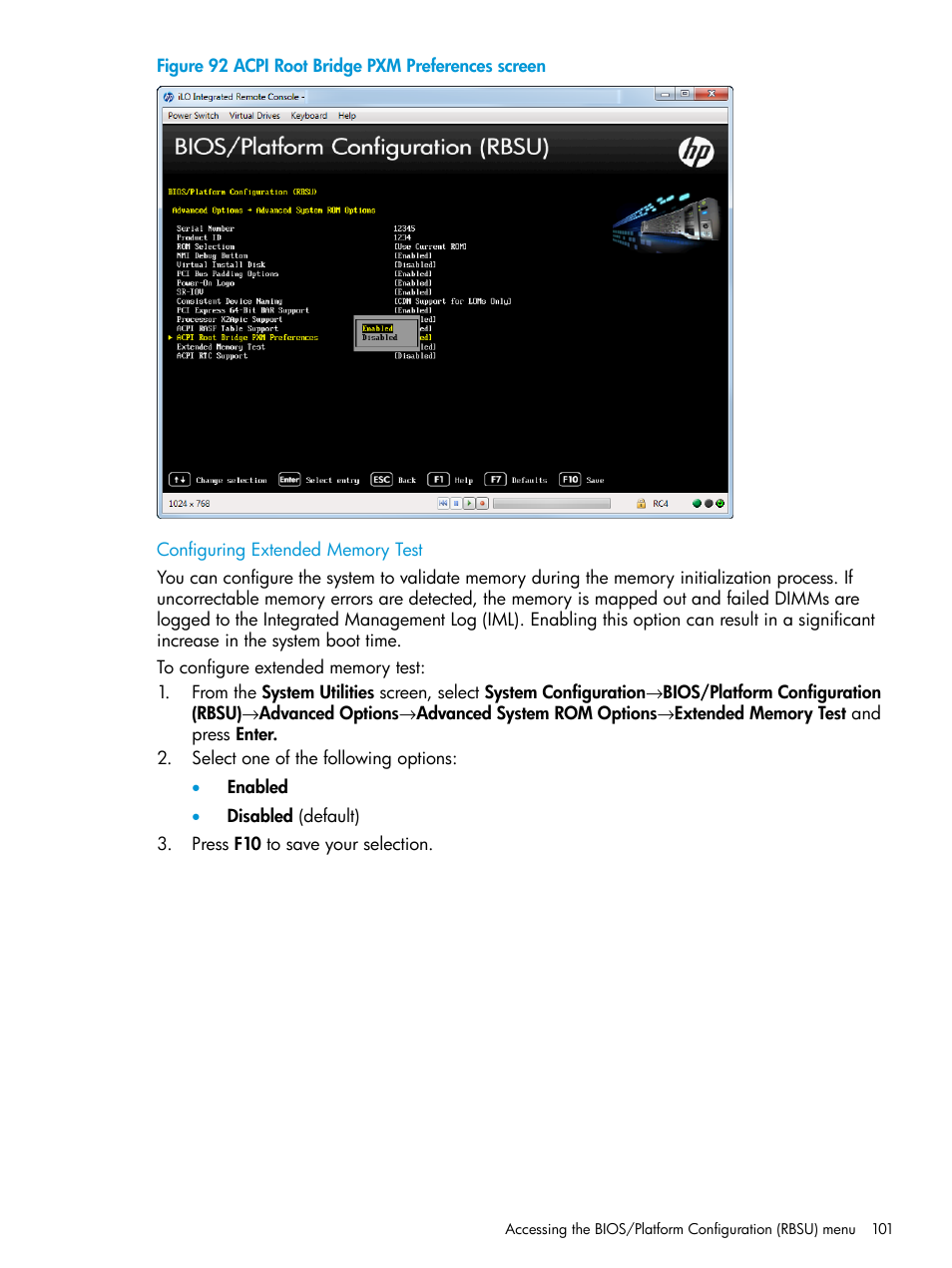 Configuring extended memory test | HP Unified Extensible Firmware Interface User Manual | Page 101 / 158