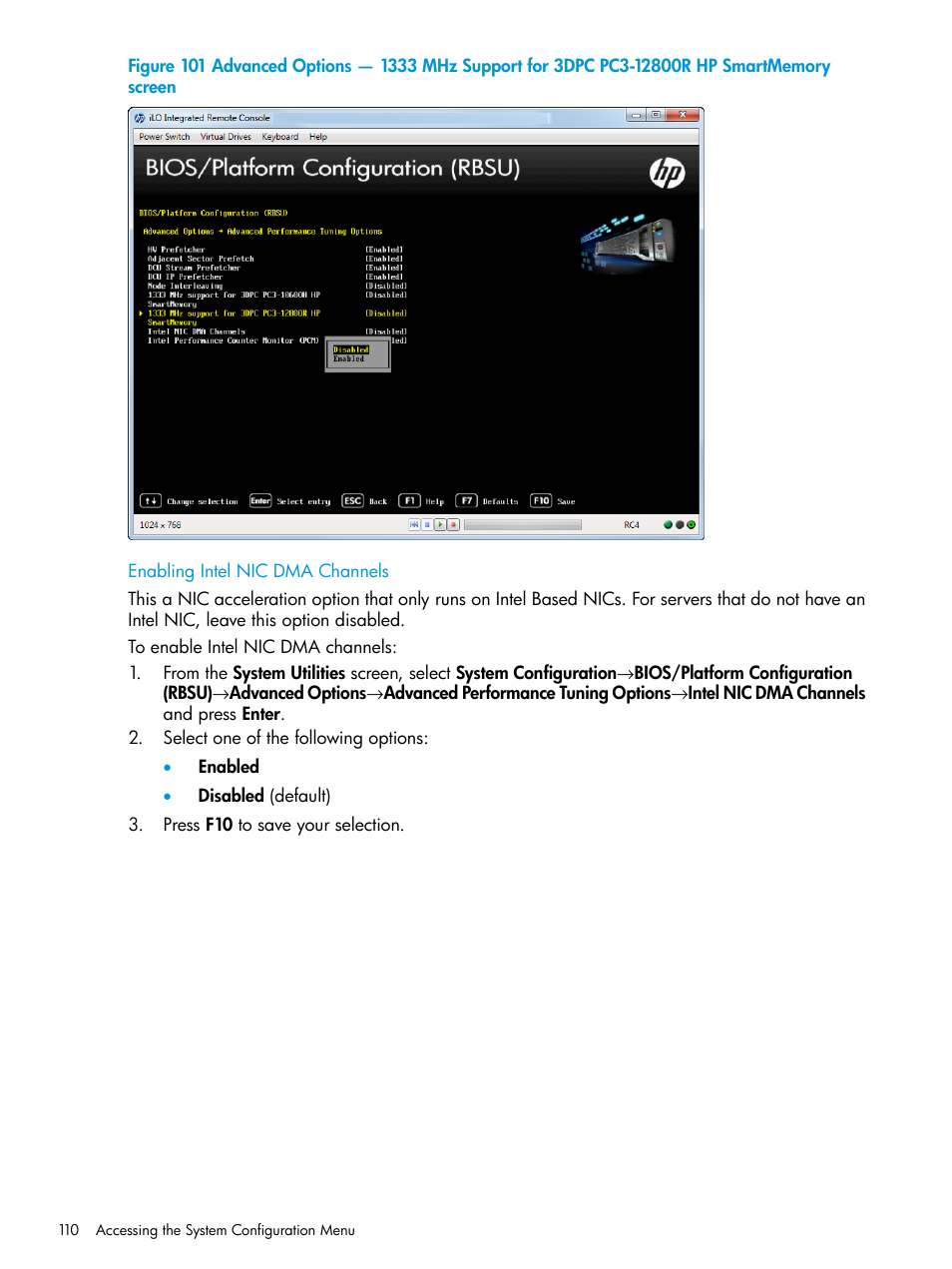 Enabling intel nic dma channels | HP Unified Extensible Firmware Interface User Manual | Page 110 / 158