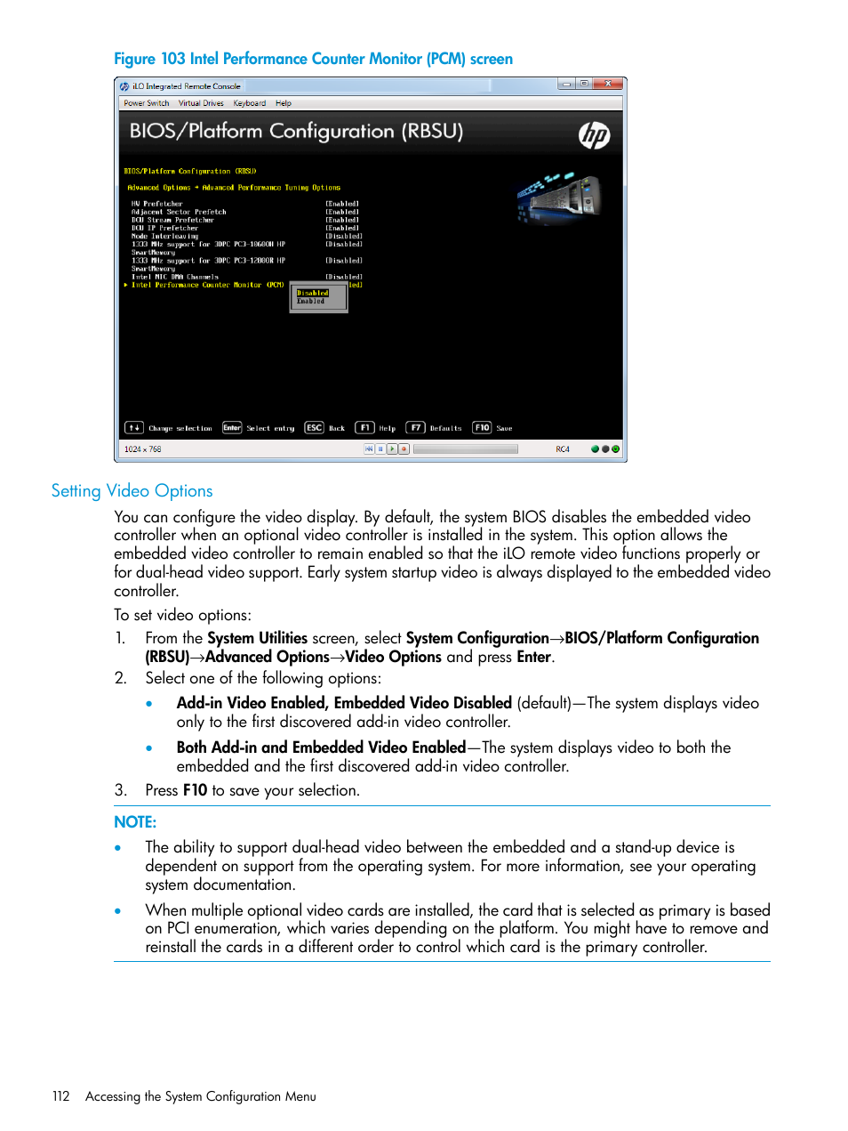 Setting video options | HP Unified Extensible Firmware Interface User Manual | Page 112 / 158