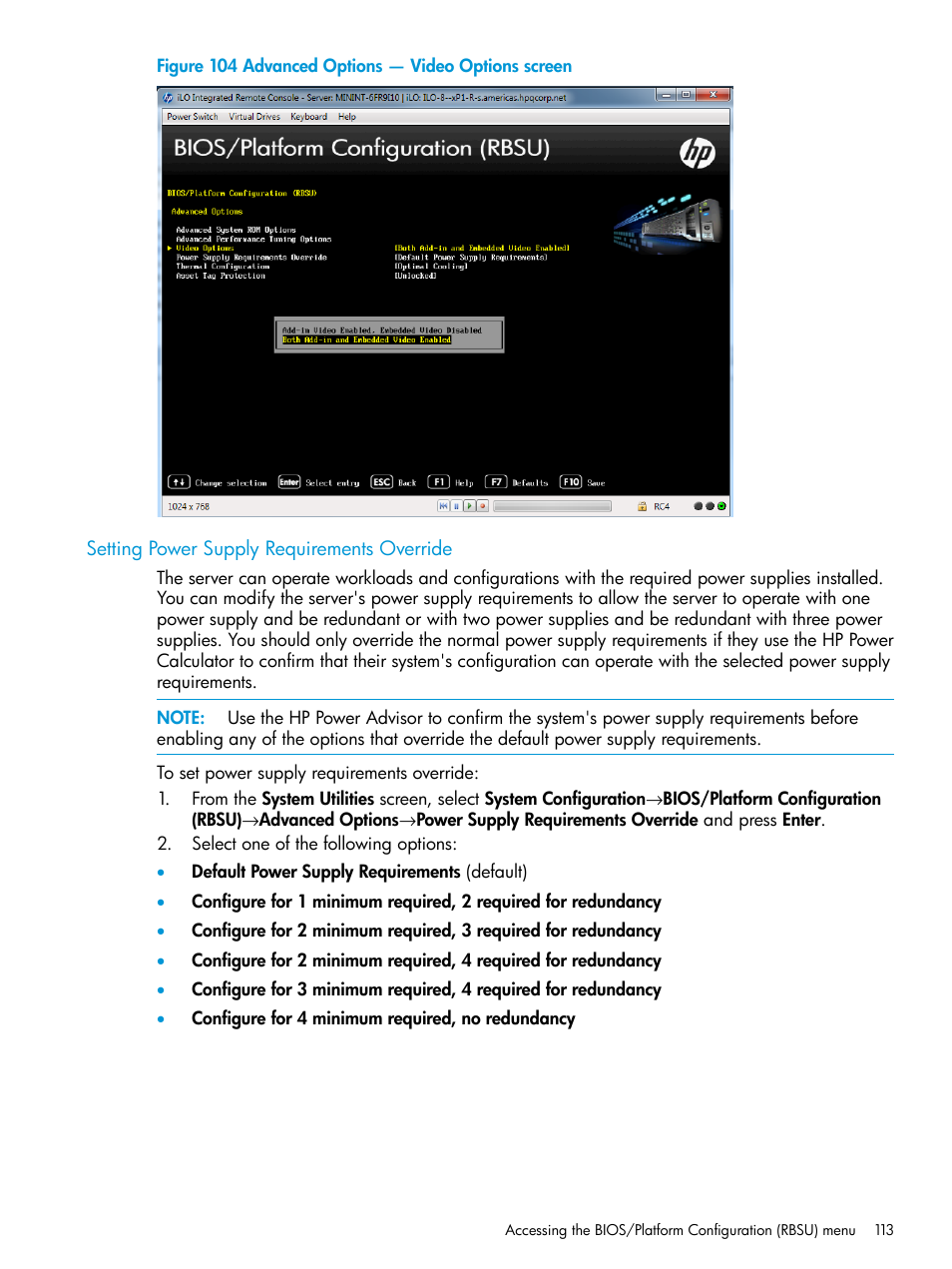 Setting power supply requirements override | HP Unified Extensible Firmware Interface User Manual | Page 113 / 158