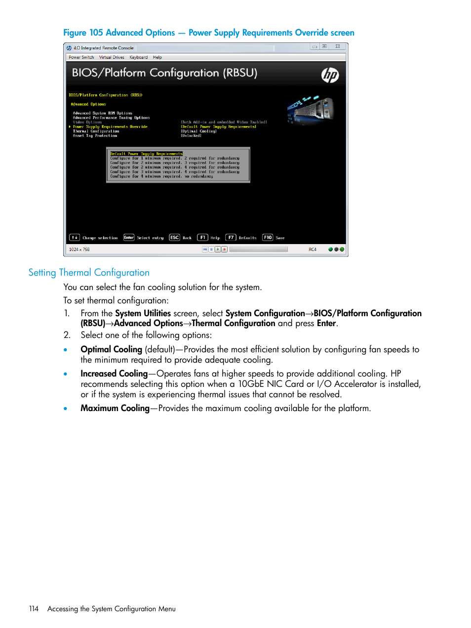 Setting thermal configuration | HP Unified Extensible Firmware Interface User Manual | Page 114 / 158