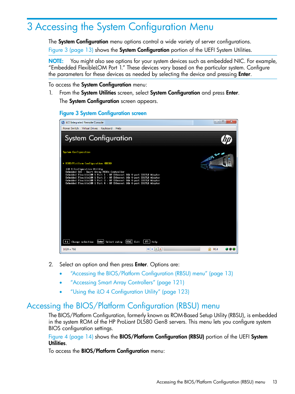 3 accessing the system configuration menu, Accessing the system configuration menu | HP Unified Extensible Firmware Interface User Manual | Page 13 / 158