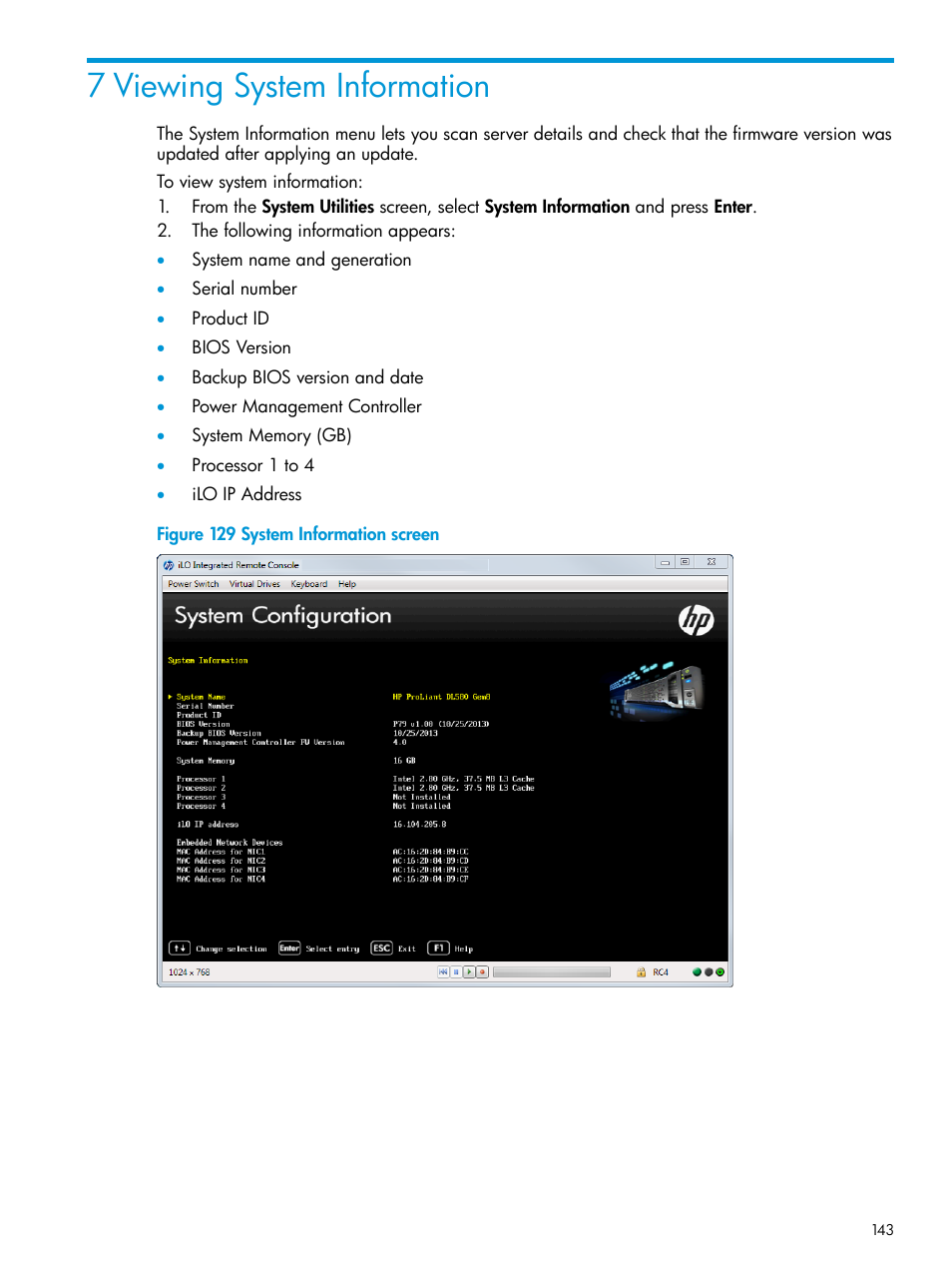 7 viewing system information, Viewing system information | HP Unified Extensible Firmware Interface User Manual | Page 143 / 158