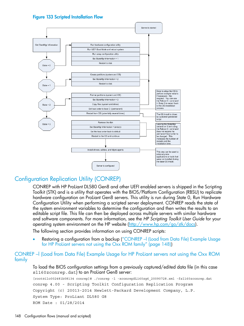 Configuration replication utility (conrep) | HP Unified Extensible Firmware Interface User Manual | Page 148 / 158