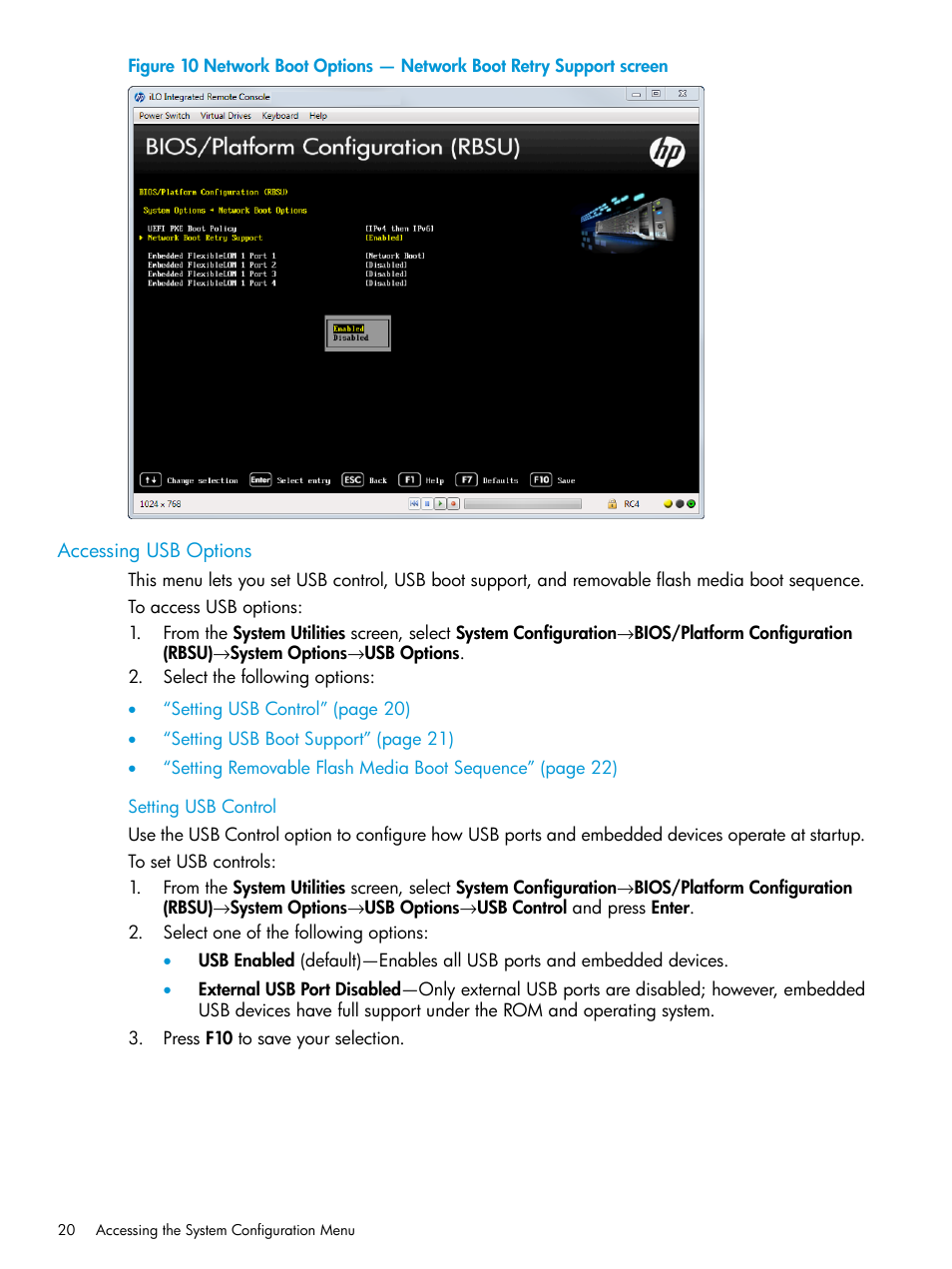 Accessing usb options, Setting usb control | HP Unified Extensible Firmware Interface User Manual | Page 20 / 158