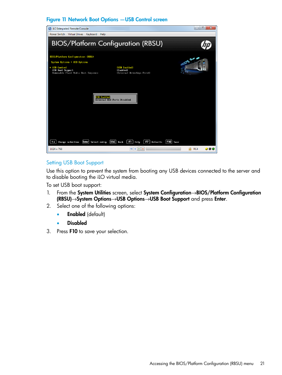 Setting usb boot support | HP Unified Extensible Firmware Interface User Manual | Page 21 / 158