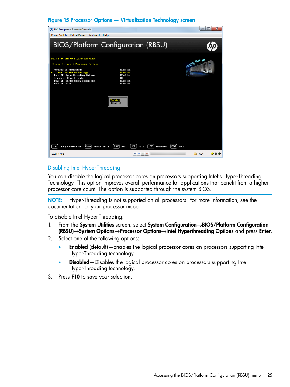 Disabling intel hyper-threading | HP Unified Extensible Firmware Interface User Manual | Page 25 / 158