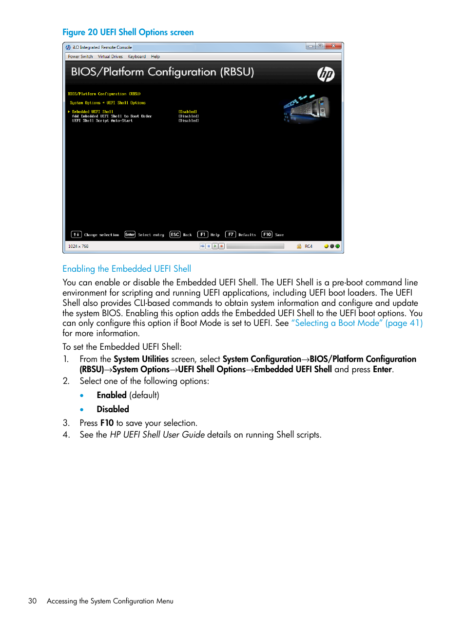 Enabling the embedded uefi shell | HP Unified Extensible Firmware Interface User Manual | Page 30 / 158