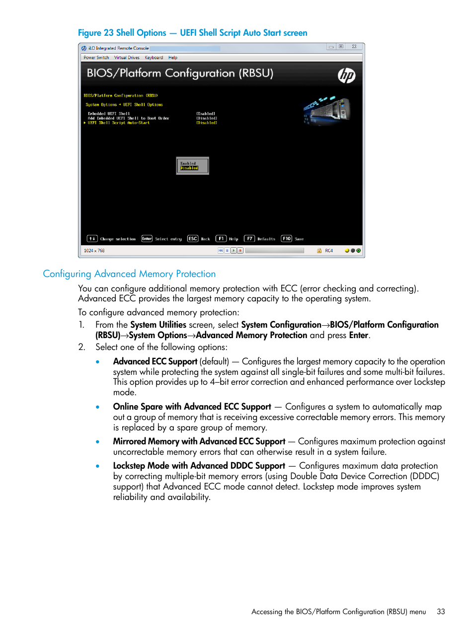 Configuring advanced memory protection | HP Unified Extensible Firmware Interface User Manual | Page 33 / 158