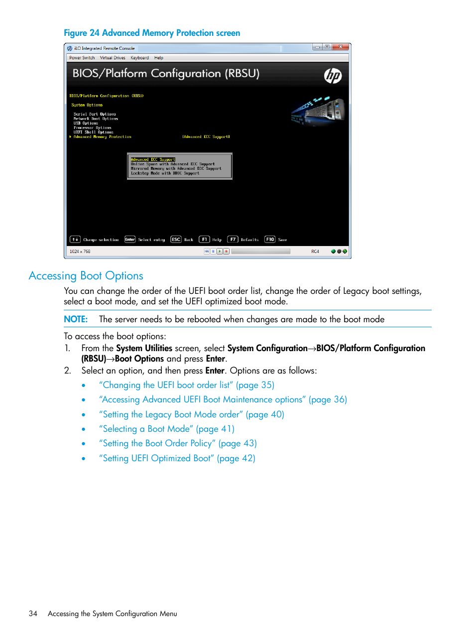 Accessing boot options | HP Unified Extensible Firmware Interface User Manual | Page 34 / 158