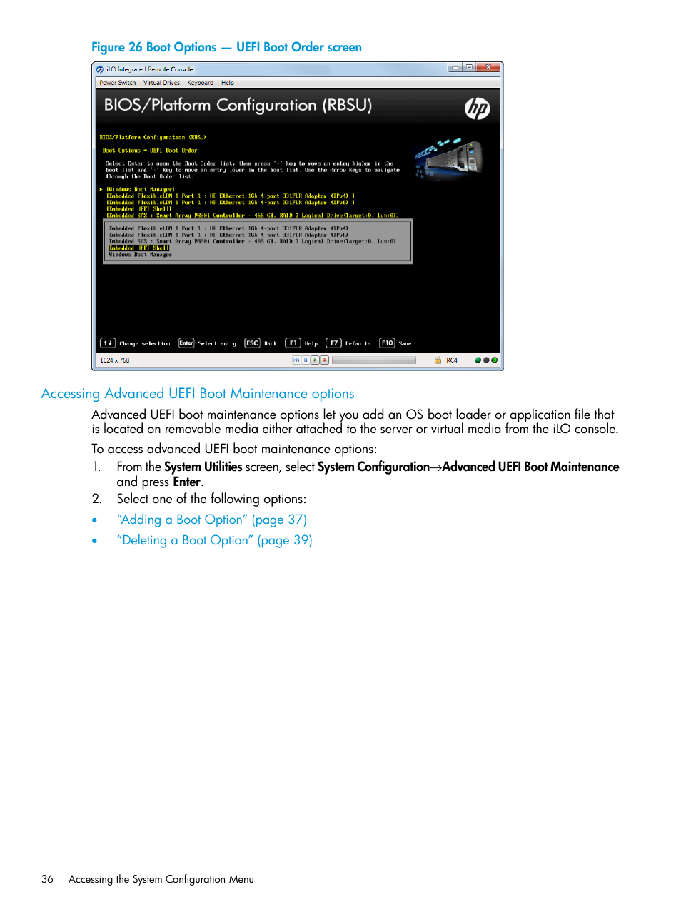Accessing advanced uefi boot maintenance options | HP Unified Extensible Firmware Interface User Manual | Page 36 / 158