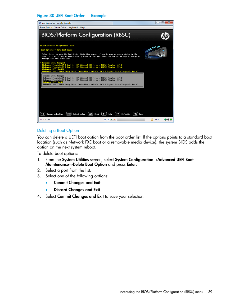 Deleting a boot option | HP Unified Extensible Firmware Interface User Manual | Page 39 / 158