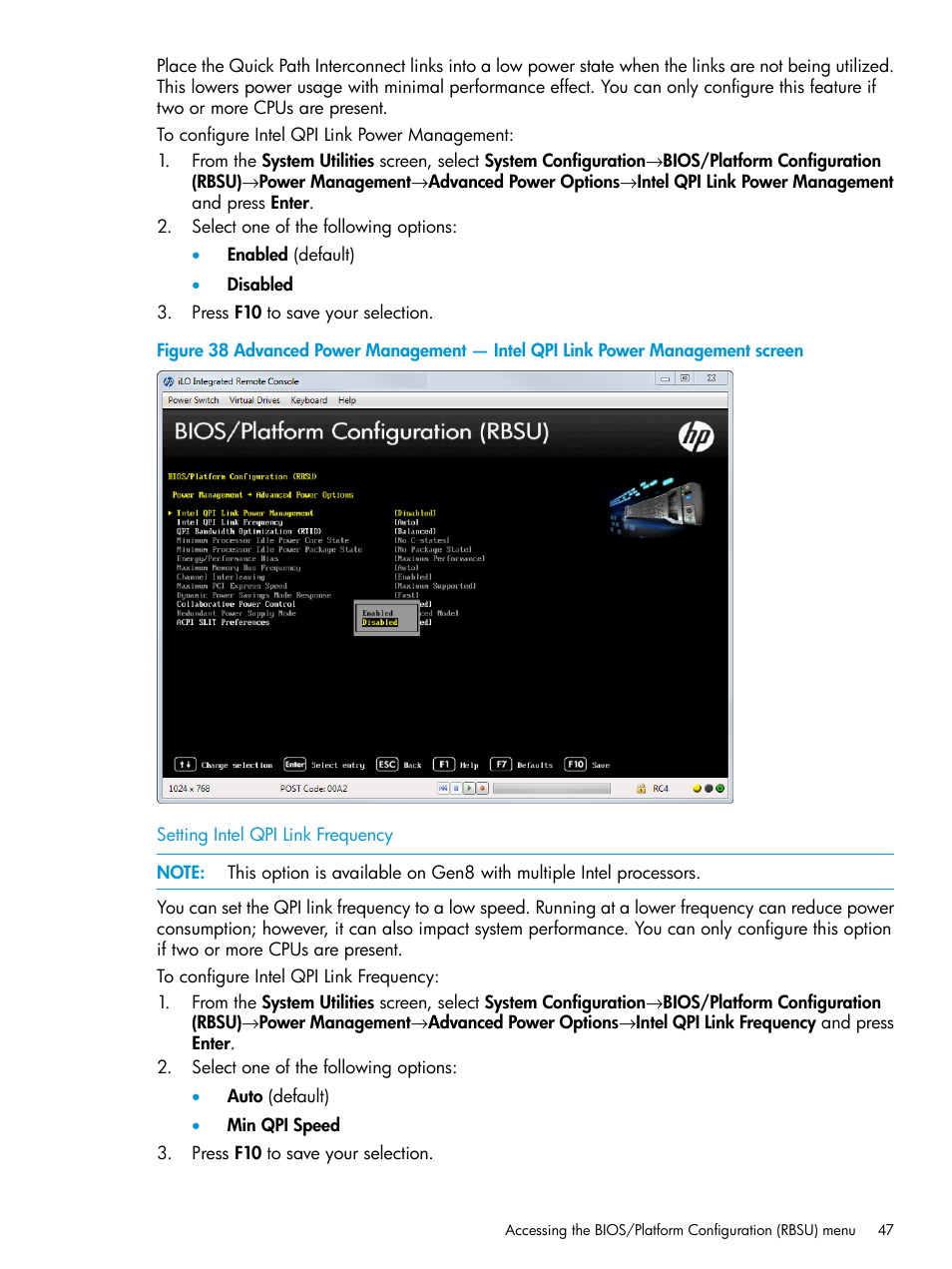 Setting intel qpi link frequency | HP Unified Extensible Firmware Interface User Manual | Page 47 / 158