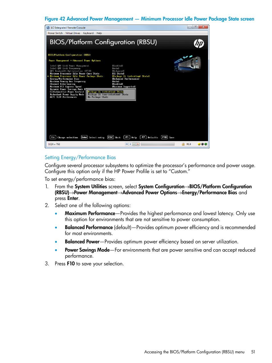 Setting energy/performance bias | HP Unified Extensible Firmware Interface User Manual | Page 51 / 158