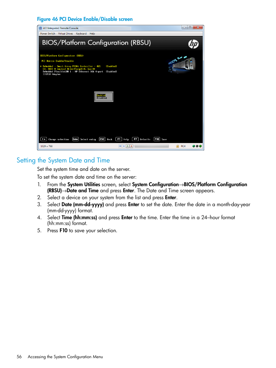 Setting the system date and time | HP Unified Extensible Firmware Interface User Manual | Page 56 / 158